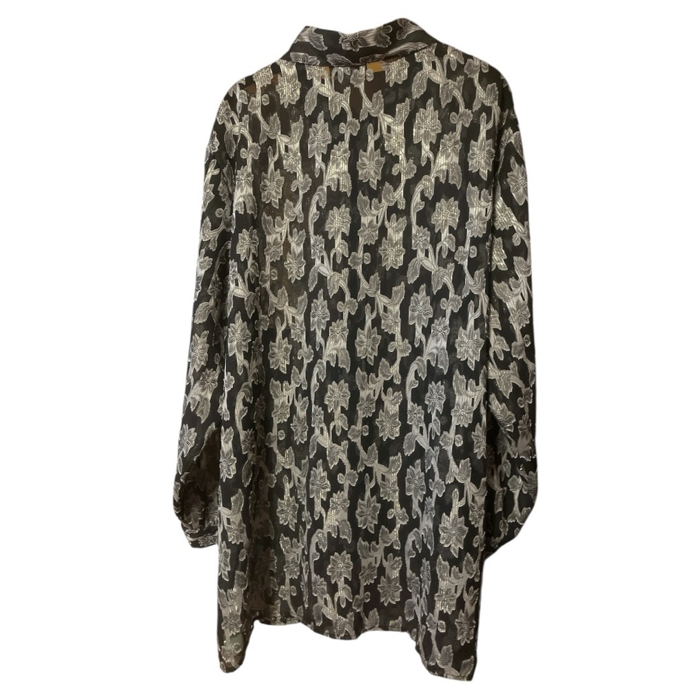 Notations Woman Burnout Gold & Black Metallic Floral Print Button Down Blouse - Picture 6 of 6